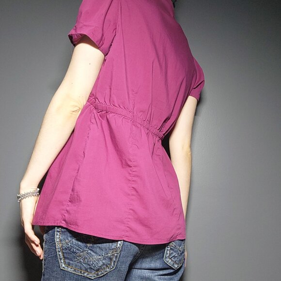 Vintage Y2K Thyme Maternity fushia pink babydoll officecore button-up top - Picture 6 of 9